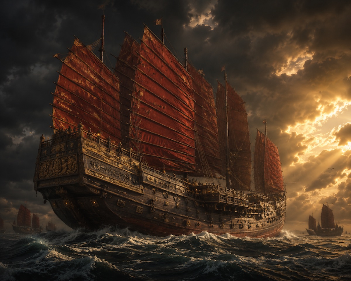 Ming Dynasty treasure fleet at sea