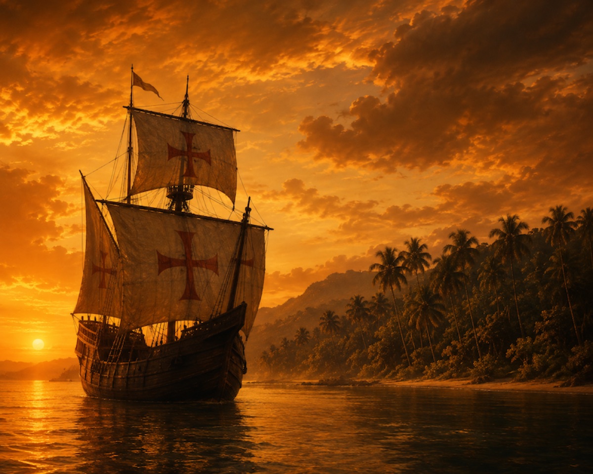 Portuguese caravel arriving at the Malabar Coast