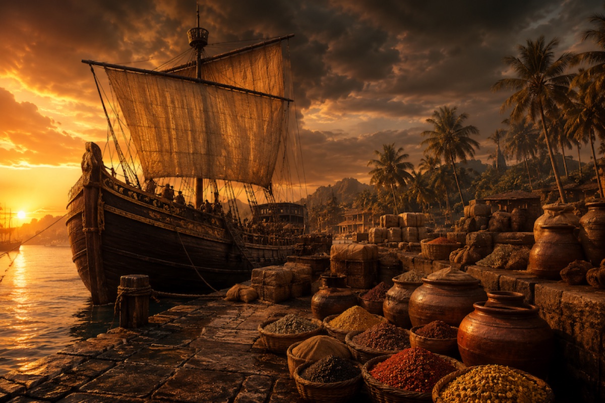 Roman merchant vessels at an ancient Indian port